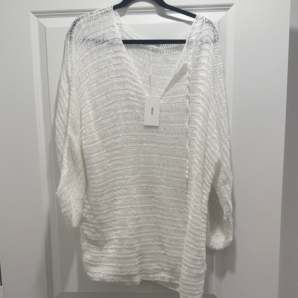 Mikoh White Open Knit V-Neck Pullover
